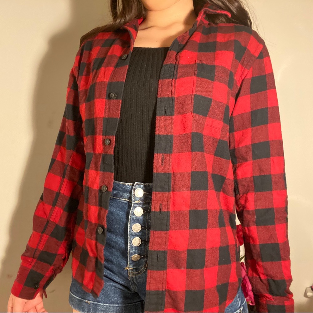 Mens Size XS Uniqlo Red Black Flannel